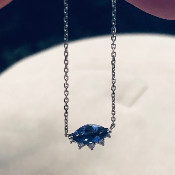 NWOT Solid 10K White Gold Tanzanite & Diamond Eye Necklace - Picture 6 of 10